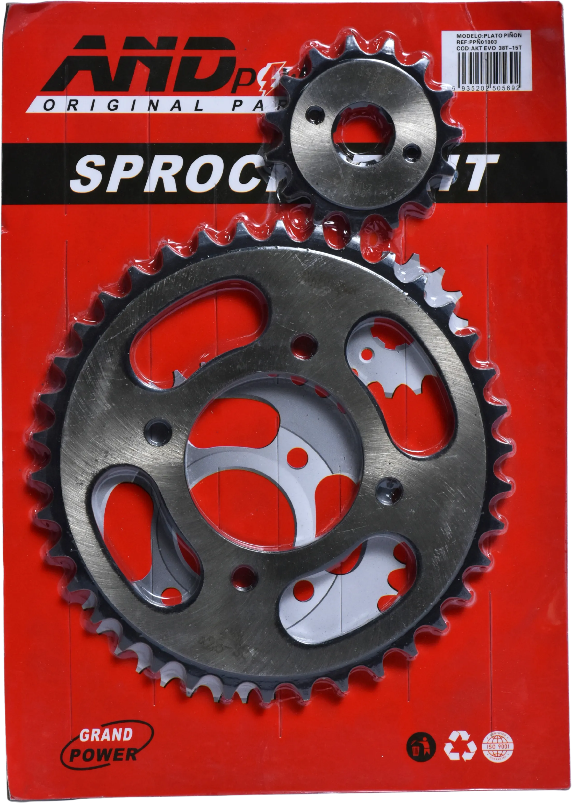 PLATO PIÑON AKT 125 EVO NE/SOCIAL- ISTA/ARSEN - 38T-15T_ACERADO - AND POWER