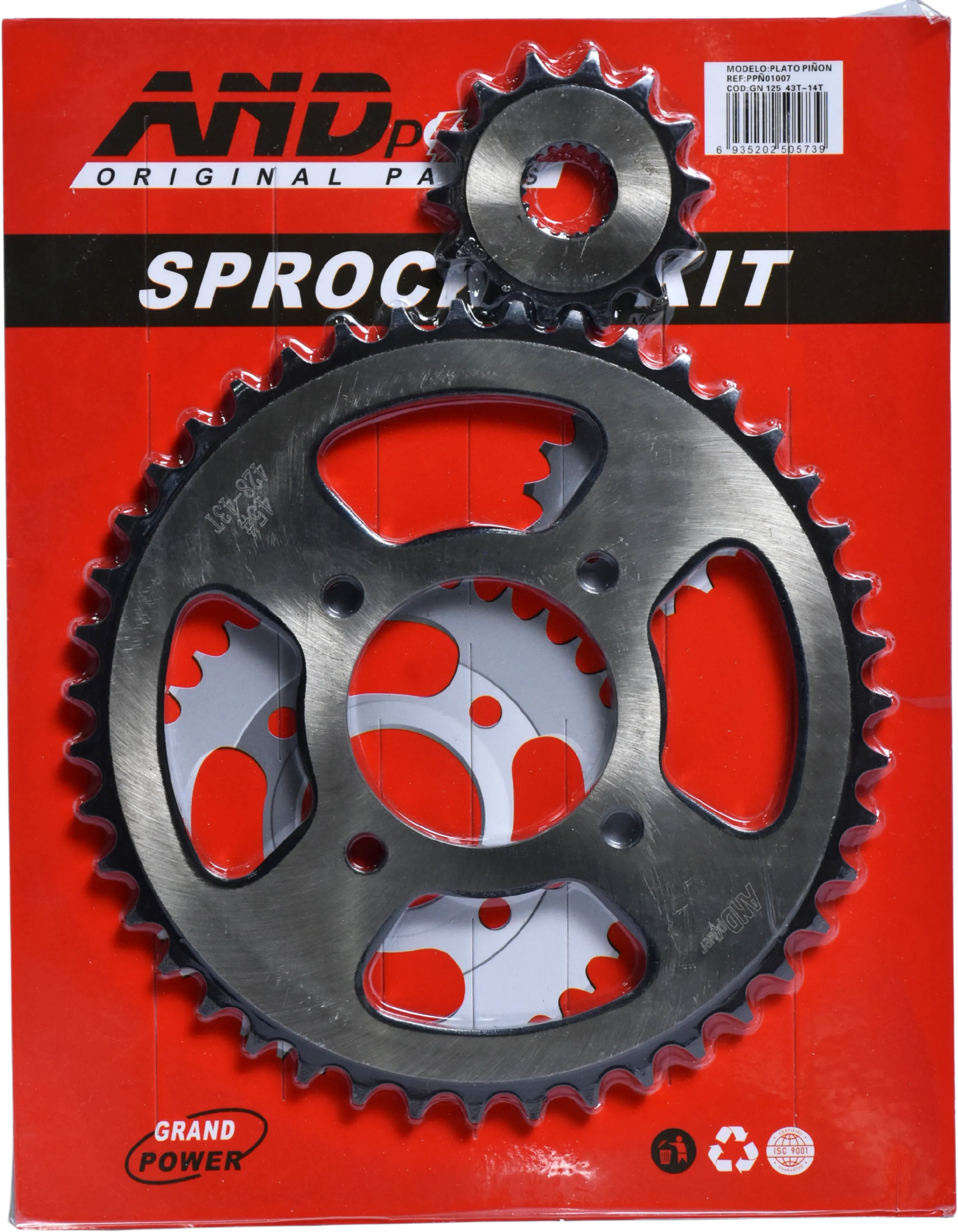 PLATO PIÑON GN 125 - 43T-14T - ACERADO - AND POWER