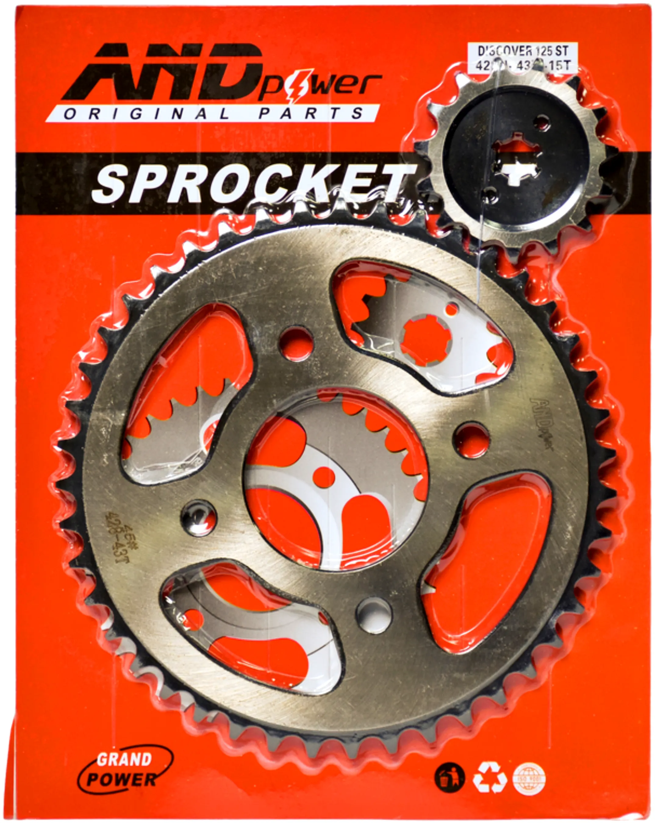 PLATO PIÑON DISCOVER 125/150 ST/PUL- SAR 135/NS 150 - 43T-15T_ACERADO - AND POWER